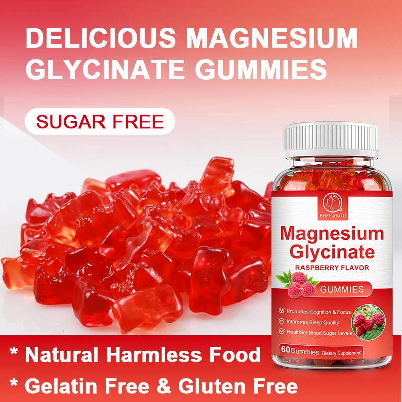 BEAU Chelated Magnesium Glycinate Gummies Help Sleep Relieves Stress Support Memory Muscle Spasms and Joint Bone Support 60PCS