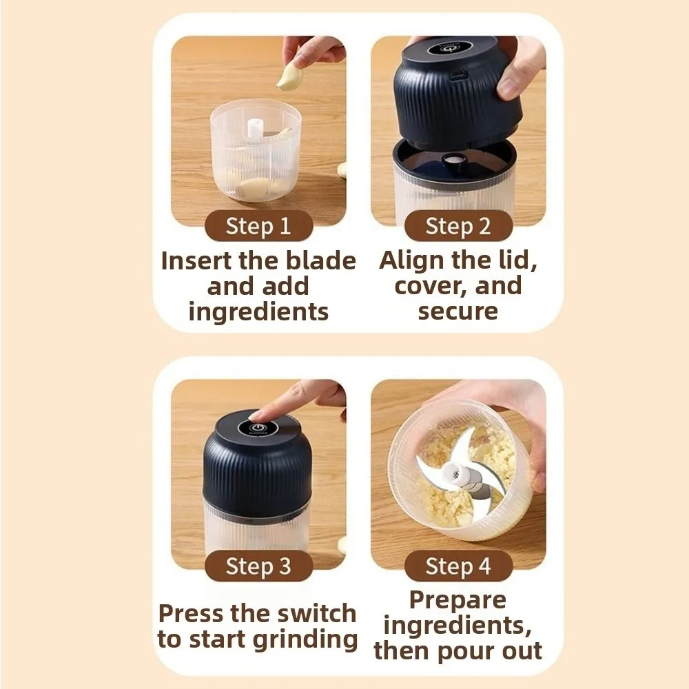 Wireless Electric Garlic Masher USB Rechargeable One-Button Operation Electric Vegetable Chopper Labor Saving Efficient