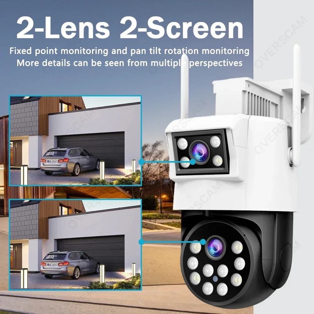 4K 8MP Dual Lens 4G PTZ Security Camera Dual Screen Auto Tracking Outdoor Wireless Surveillance IP Camera Color Night Vision