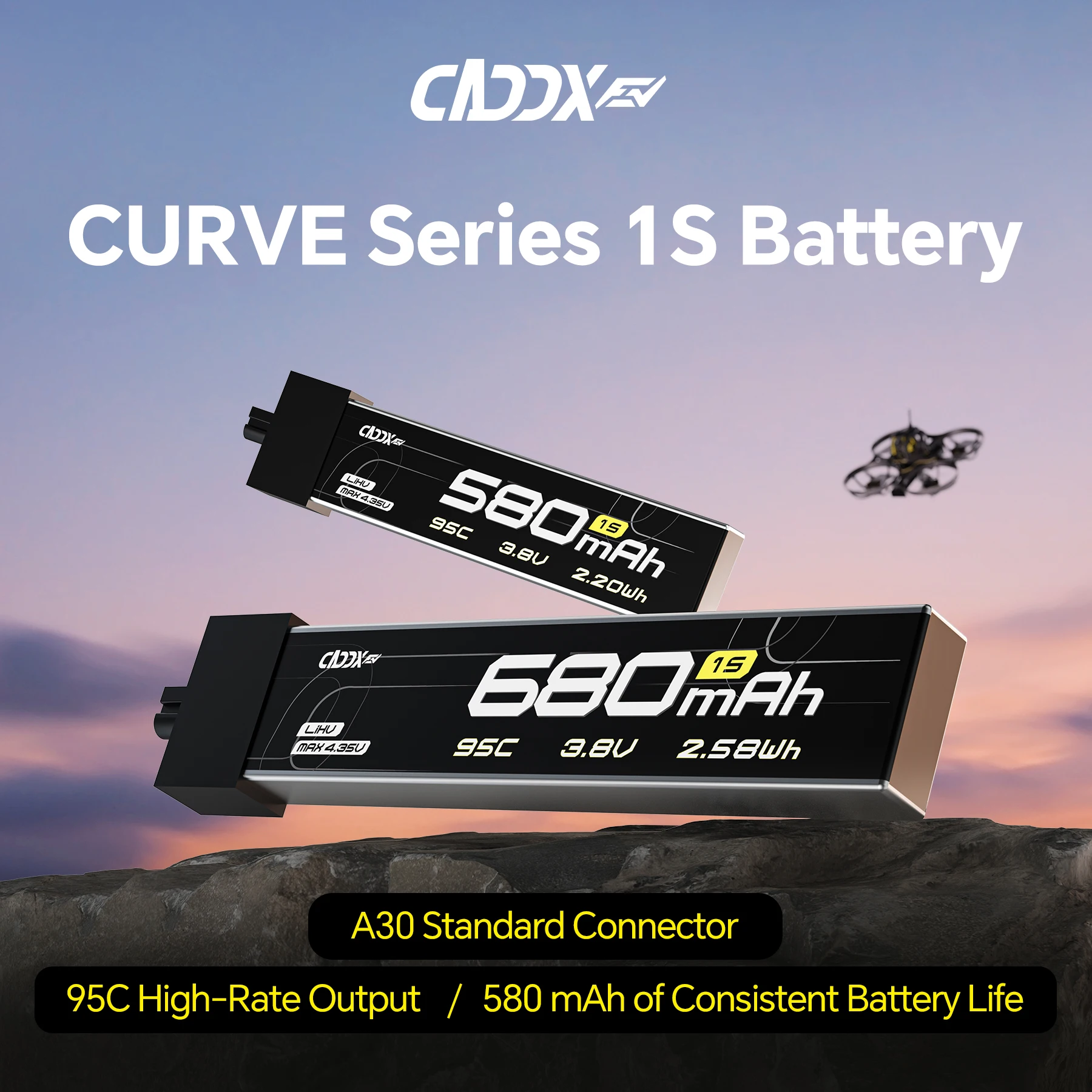CADDXFPV Curve 1S LiHV Battery 95C 580mAh 680mAh A30 BT2.0 Connector For CURVE MICRO 16  Micro FPV Drone Whoop