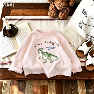 Children's Autumn Simple And Fashionable Printed Long Sleeved T-shirt Dinosaur Top Casual Children's Clothing