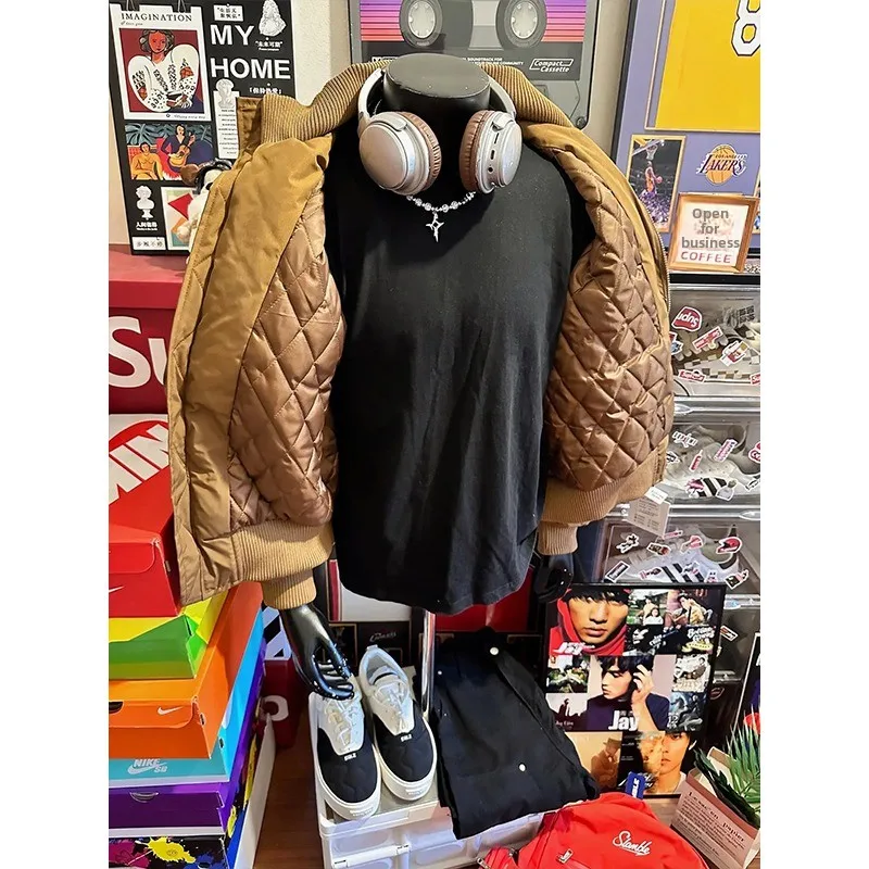 

Thiened Stand Collar Casual Cotton Jaet Men's Winter American Retro Youth Loose Top ort Wide Outerwear Warmth