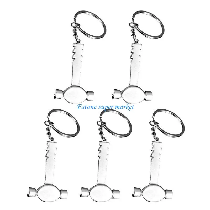 

090B 5 Pieces Miniature Claw Hammer Keyrings Stylish Metal Holder Silver