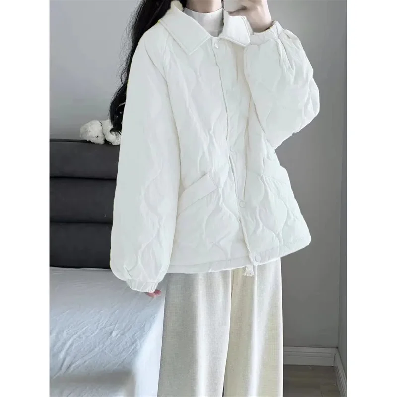 Winter Femme Loose Short Parkas Outwear Korean Women Fashion Long Sleeves Cotton Padded Top Ladies Light Thin Down Cotton Jacket