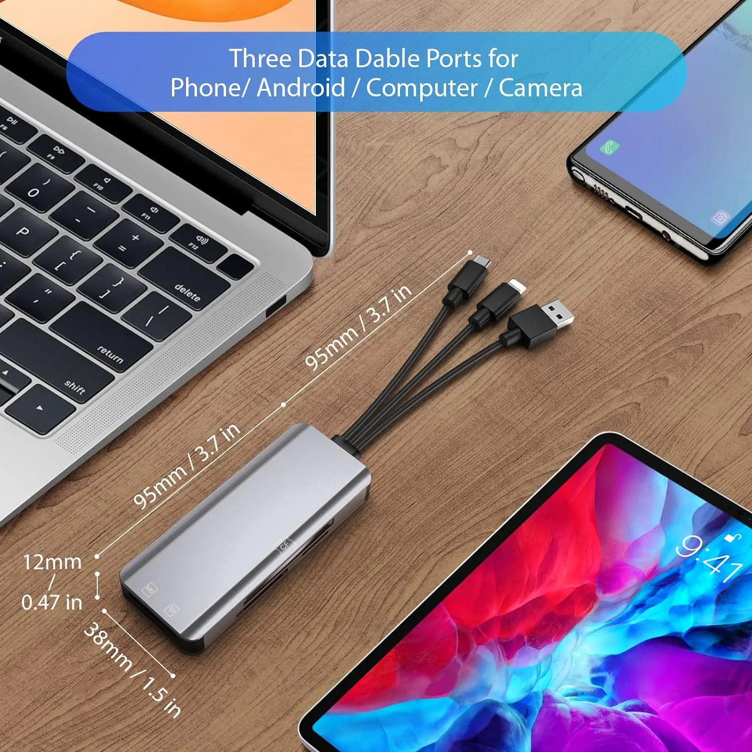 5-in-1 Multi-Speicher kartenleser, Aluminium SD/TF/CF/MS/m2/Micro-SD-Kartenleser Adapter für iPhone/iPad USB C und USB A Geräte, nein