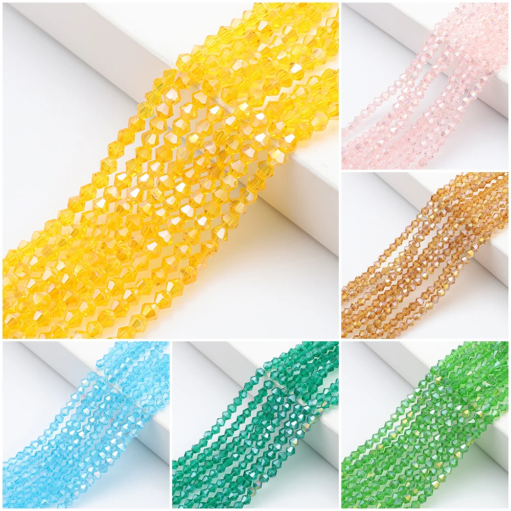 2/3/4/6/8MM AB Glass Bicone Beaded Faceted Crystal Loose Beads DIY For Jewelry Making Supplies Needlework Accessory Wholesale