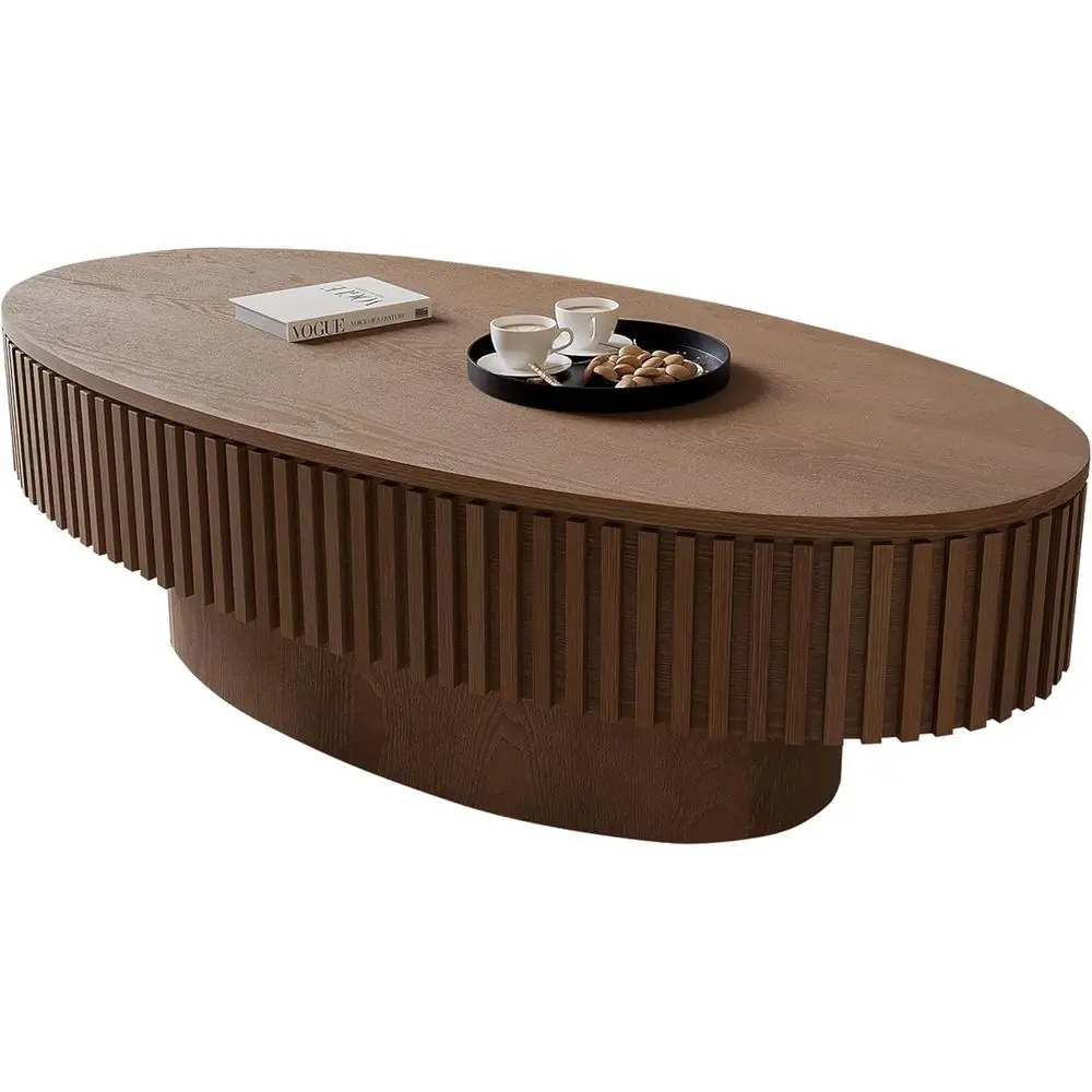 Oval Coffee Table 47 with Lid and Hidden Storage, Velvet Texture, Elegant Drum Center Table for Living Room or Bedroom