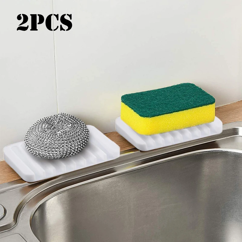 1/2pcs Silicone Soap Dish Holder Soap Tray Saver Drainer for Shower Bathroom Kitchen Sinks Easy Cleaning Self-draining Waterfall