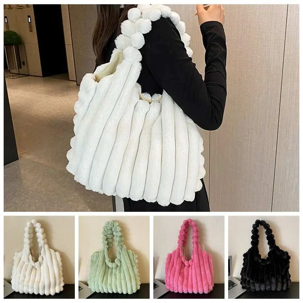 

Cute Solid Color Plush Handbag Large Capacity Korean Style Plush Tote Bag Coin Purse Storage Bag Plush Shoulder Bag Autumn