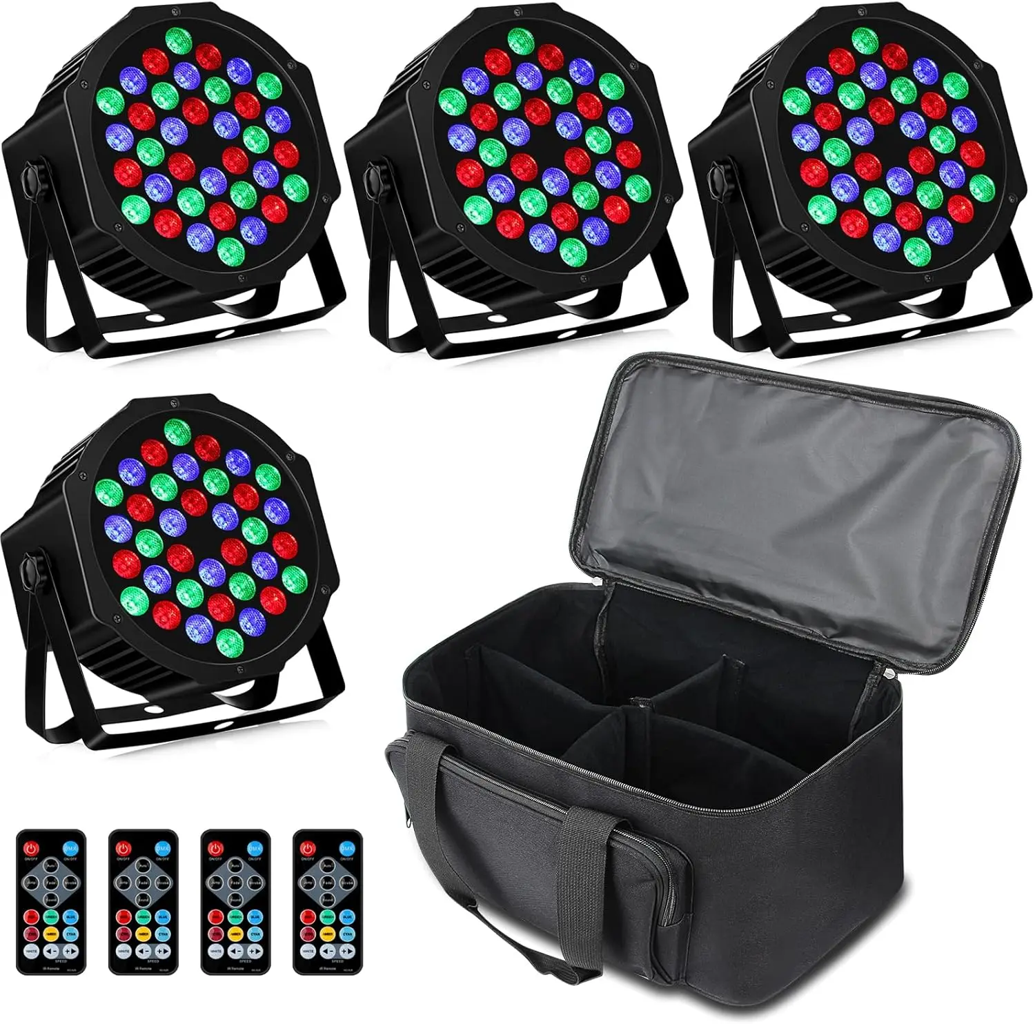 Par Lights Battery Powered -  36W Stage Par Light 4 Pack with Bag Sound Activated Auto Play by Remote  Control