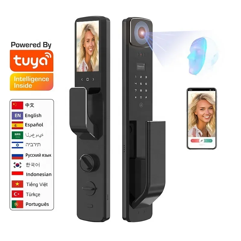 0053D Riconoscimento facciale Videocitofono Smart Lock Tuya App WiFi Telecomando Catenaccio Impronta digitale biometrica Smart Door Lock