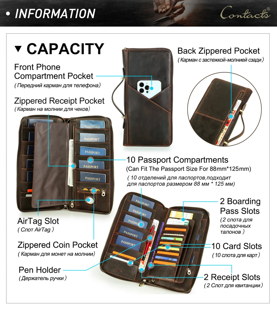 Reisepass-Etui, Familien-Reisepass-Halter, Dokumenten-Organizer, Kartenhalter, Clutch, RFID-Schutz, Diebstahlschutz, Verlustschutz – Detail 17