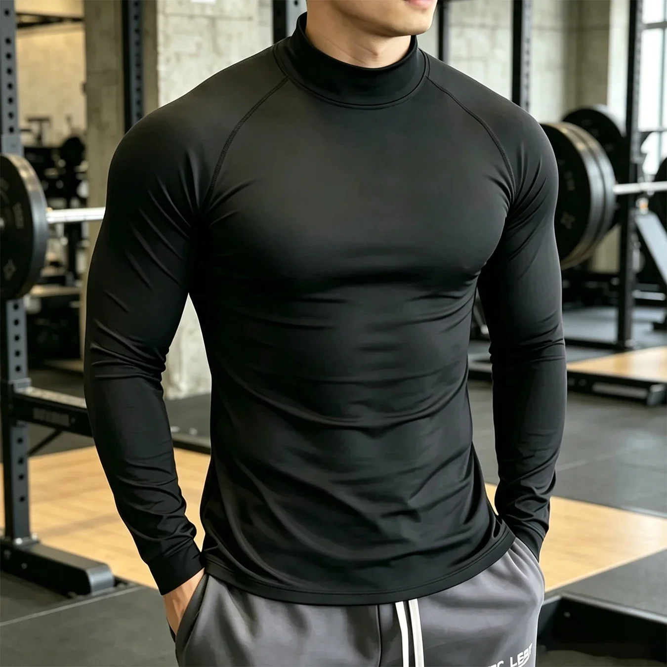 Herren Mock Neck Kompressions-Langarmshirt 4-Wege-Stretch Feuchtigkeitsableitend Schnelltrocknend Muskelunterstützung Fitness Workout Athletisches Basisshirt – Detail 15