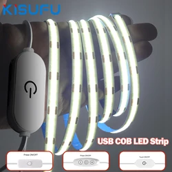 New 5V LED COB Light Strip Dimmable With Touch Sensor/ON OFF Switch USB Flexible LED Tape Christmas TV Backlight Adhesive Tape