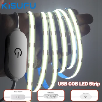 Yeni 5 V LED COB ışık şeridi Kısılabilir Dokunmatik Sensör/AÇIK KAPALI Anahtarı USB Esnek LED Bant Noel TV Arka Işık Yapışkan Bant