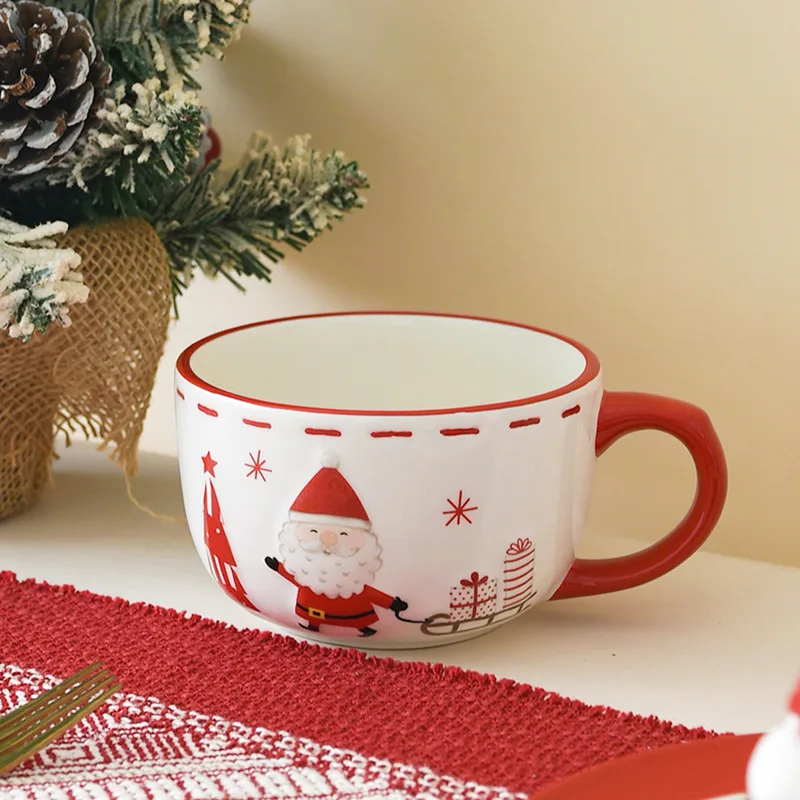Santa Claus Mug Ceramic Milk Coffee Cup Gift High Aesthetic Relief Hand-painted Household Water Cup