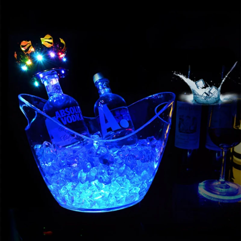 

Unbreakable LED Ice Bucket Light Up Beverage Cooler for Wine Champagne and Cocktails at Bars and Nightclubs 2L 5L PS ABS