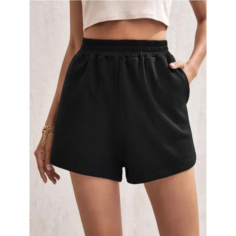 Casual Wide Leg Pants Loose Fit Urban Commuter Chic with High Waist Elastic Waist Patchwork Mid Thigh Length Summer Women Shorts