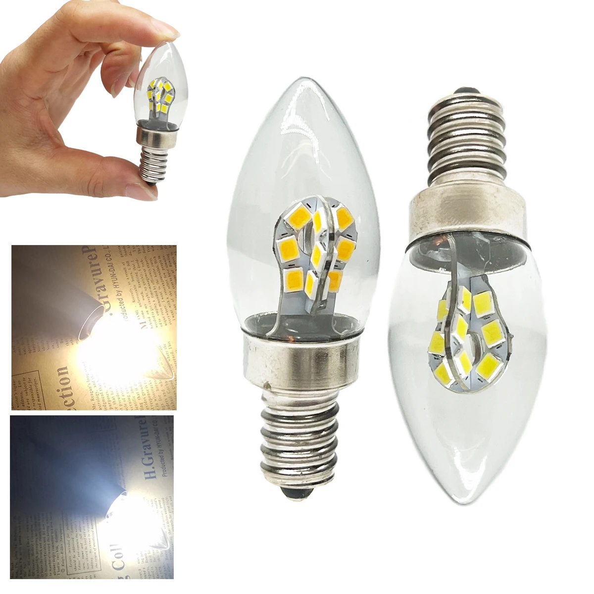 

LED Candelabra Candle Light Bulbs E12 E14 2W 2835 SMD 24LEDs Clear Glass Shell 85-265V Replace 25W Halogen Lamps For Chandelier