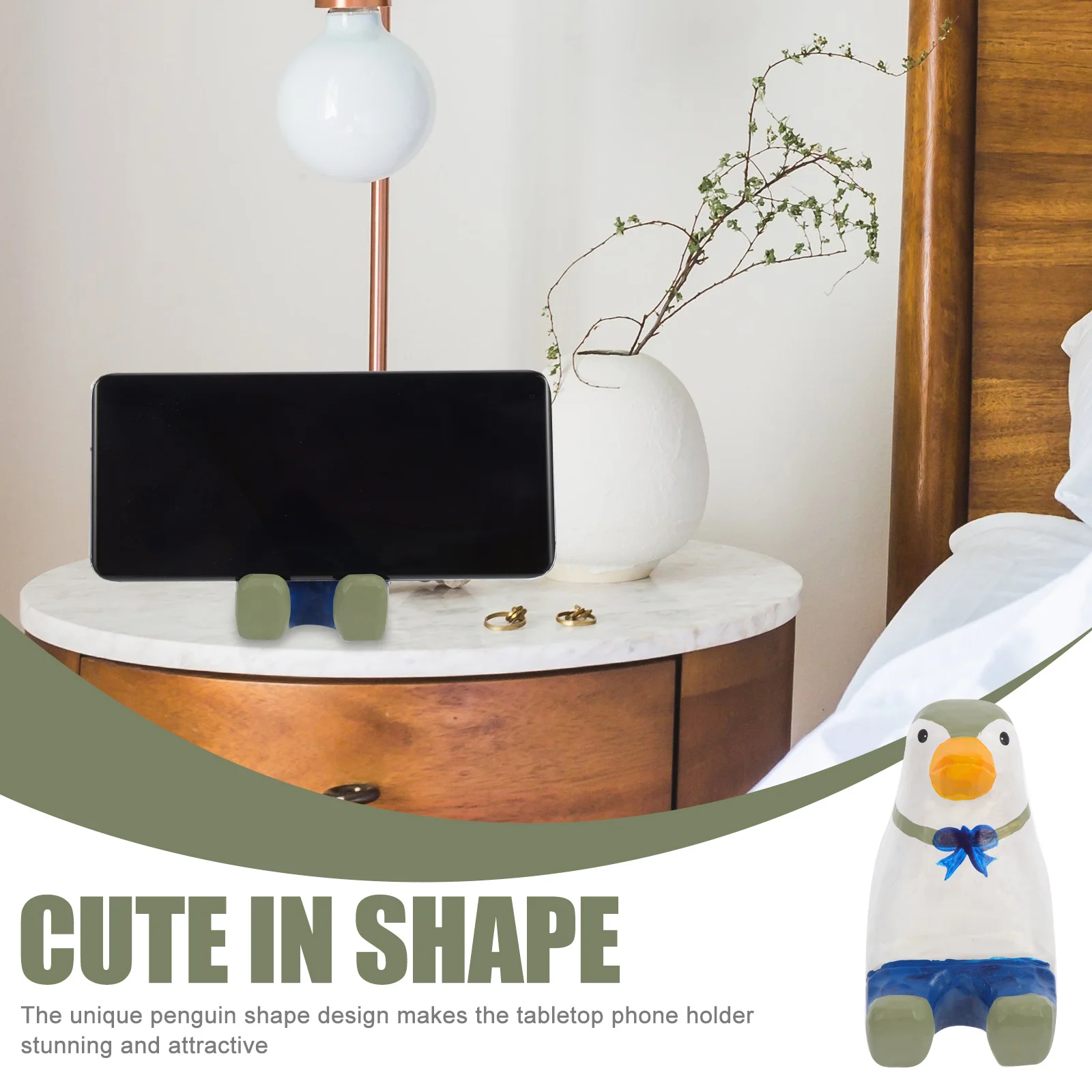 

Wooden Penguin Phone Holder Desktop Stand Stable Structure Cellphone Holder for Hands-Free Video Watching Charging