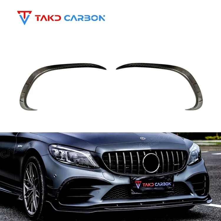 Dry Carbon Fiber Car Front Bumper Fog Lamp Frame Air Vent Trim Covers For Mercedes Benz AMG C43 W205