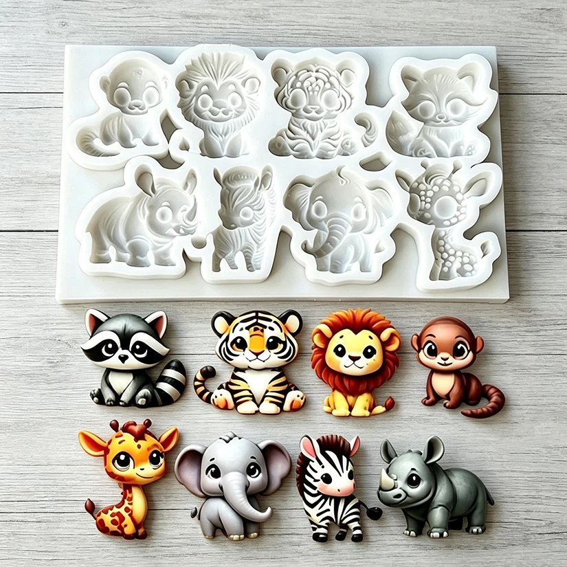 Giraffe Lion Elephant Hippo Tiger Zebra Silicone Sugarcraft Mold Chocolate Cupcake Baking Fondant Cake Decorating Tools