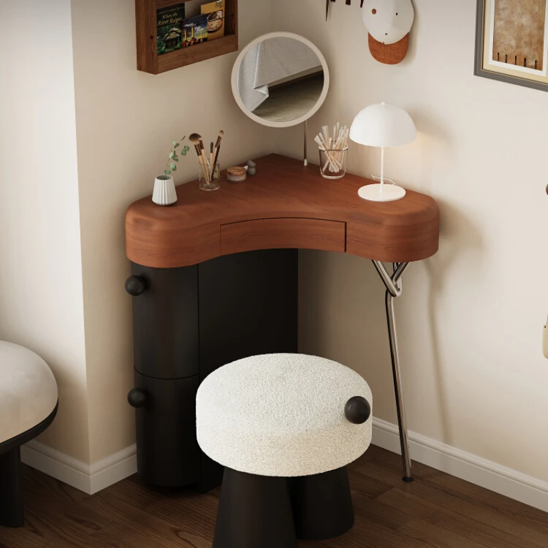 

Portable Wood Vanity Tables Black Stool Small Chair Drawers Makeup Dressers Bedroom Girl Mirror Corner Coiffeuse Furniture Home