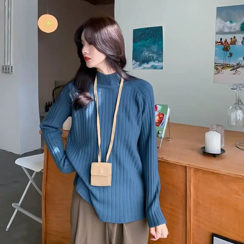 Maglione lavorato a maglia con Base a collo alto retrò versione coreana per donna in autunno e inverno capispalla Casual con vestibilità pigra e allentata