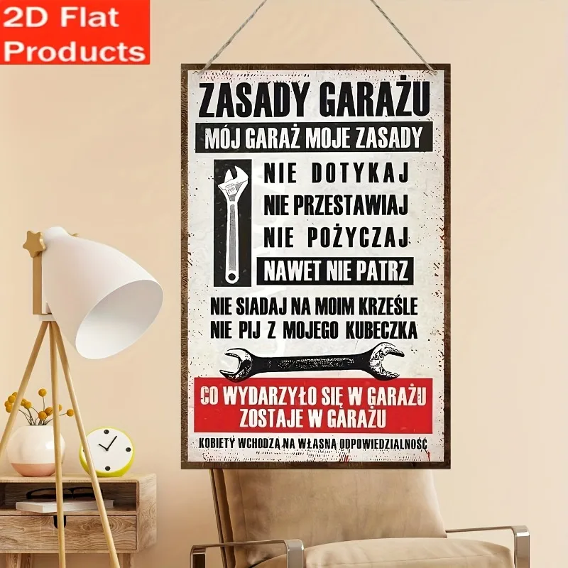 2D Flat Metal Tin Sign - Rustic Garage Rules Wall Art Decor, Vintage Wrench Design for Home Bar, Holiday Outdoor Gift