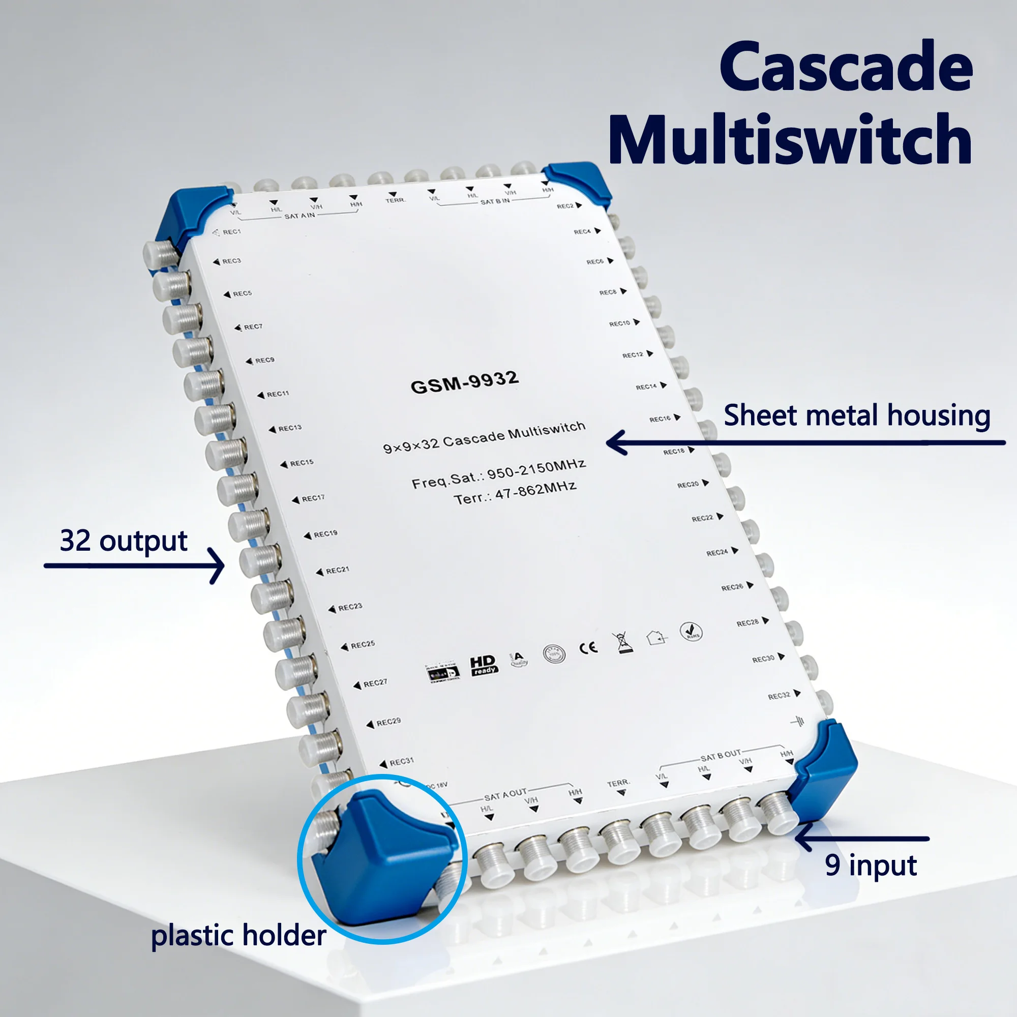 

GSM-9932 9x9x32 Каскадный мультиплексор: 9 входов, 32 выхода, каскадный коммутатор; спутниковый мультиплексор; спутниковое и кабельное ТВ