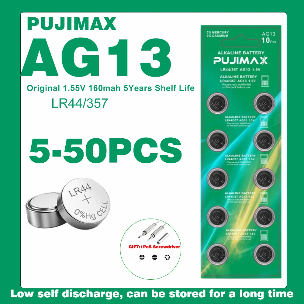 5-50PCS 1.55V AG13 LR44 L1154 SR1154 SP76 A76 LR1154  SR44 357 electronic watch, calculator, electronic thermometer