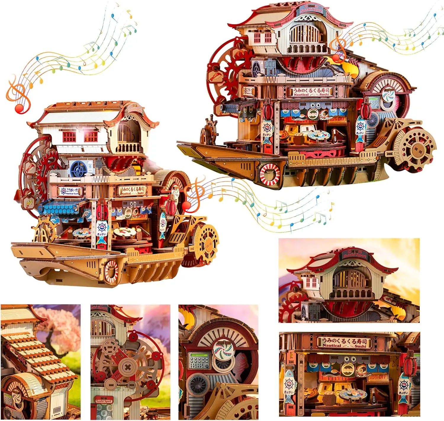 3D Wooden Puzzle for Adults, DIY Miniature House Kit with Nautical Sushi Design