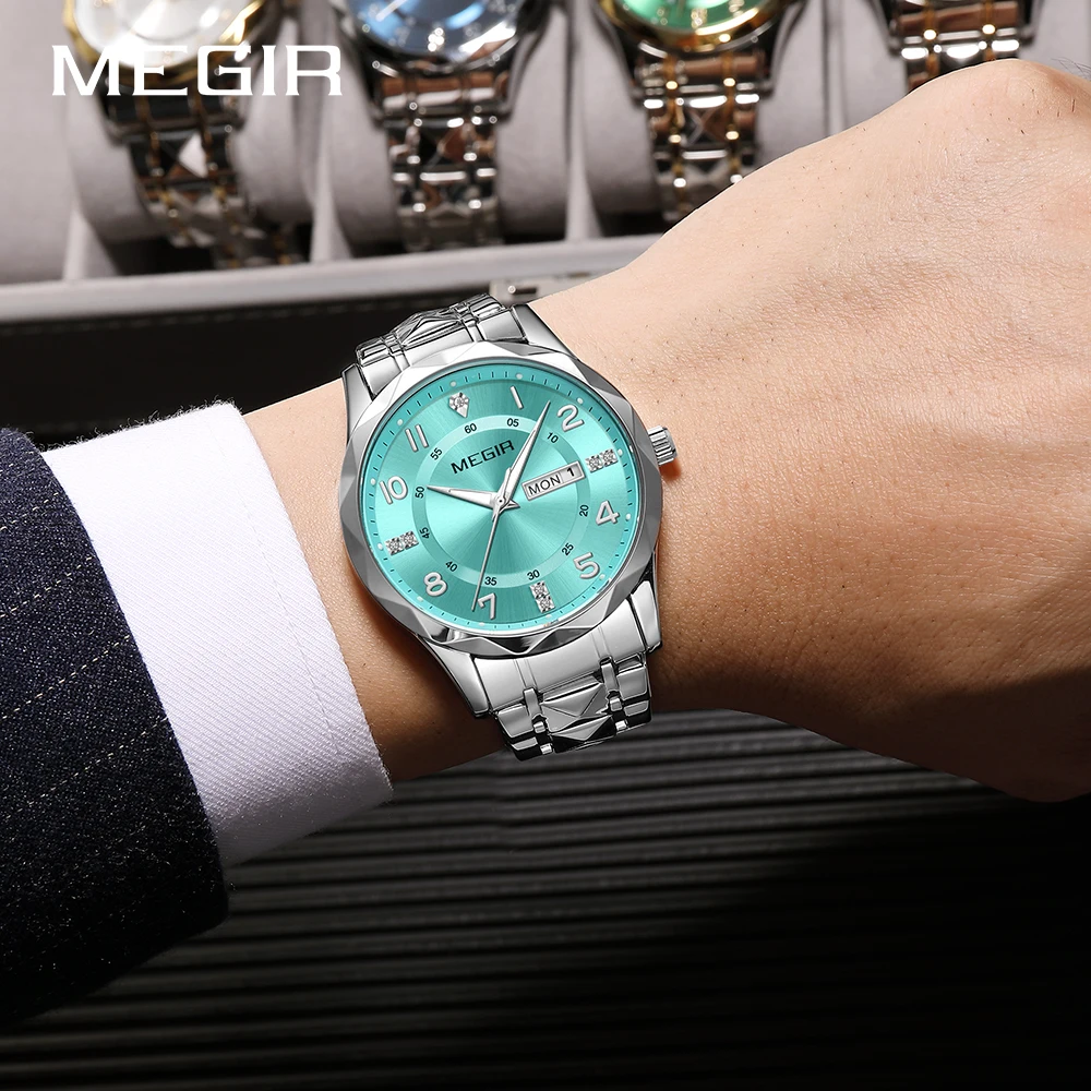 MEGIR Original Waterproof Man Wristwatch Luxury Quartz Stainless Steel Luminous Men Watch Top Brand Business Male Clock