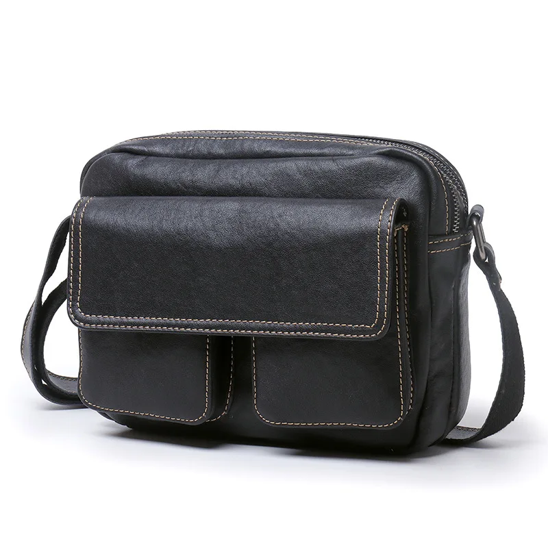 Genuine Leather Men's Shoulder Bag with Multiple Compartments