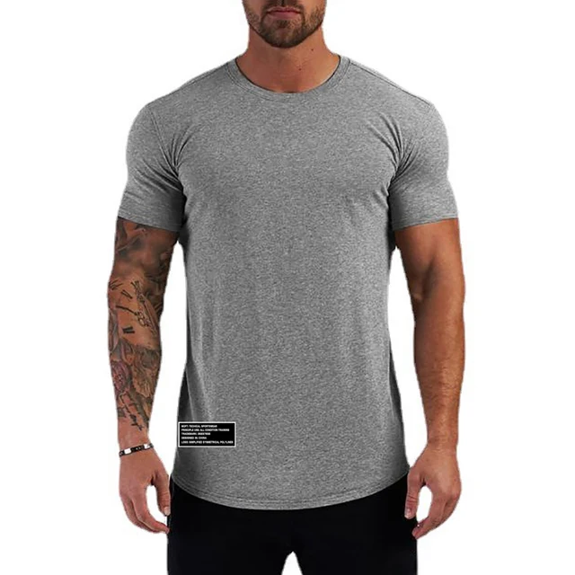 Letnia szczupła dopasowany T-shirt męska sportowa koszulka z krótkim rękawem męska odzież bawełniana koszulka na siłownię Fitness koszulki treningowe kulturystyki
