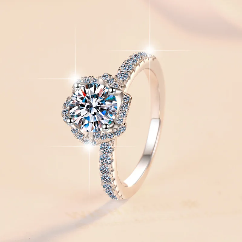 PT950 Platinum Moissanite 1 Carat Rose Fountain Ring Women's - Tarnish-resistant, 1ct brilliant, ideal for wear & gifting