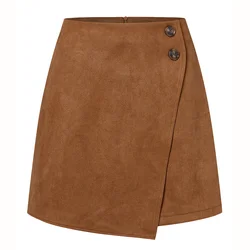 New Arrival 2023 Women's Autumn Winter Suede Irregular Skirt Solid Color High Waist Zipper Button Short Skirts For Woman