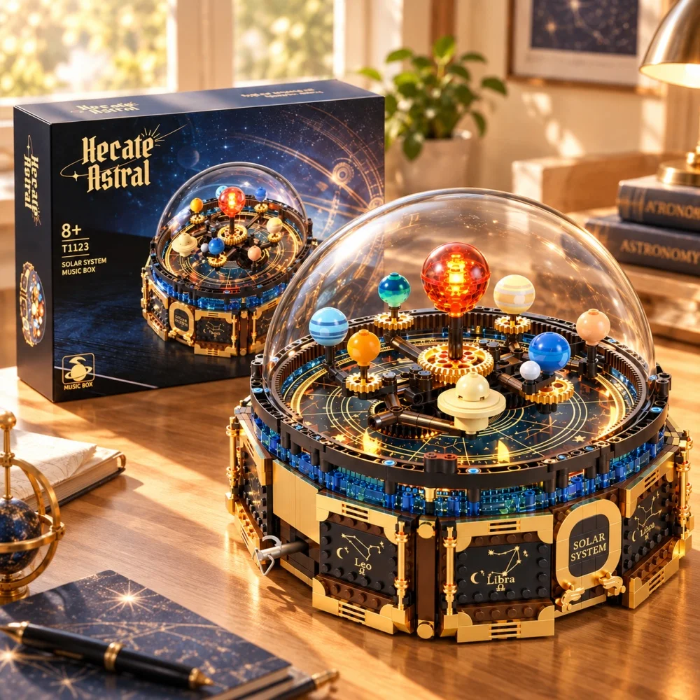 967pcs Solar System Music Box Blocks, Gear Rotation Sun Earth Model, Stunning Atmosphere Sleeping Ornament, Holiday Gift