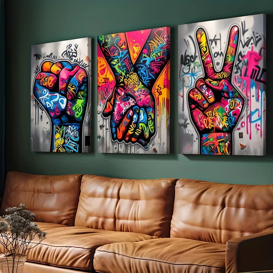 Modern Abstract Graffiti Hand Poster Prints Encouraging Gestures Art Canvas Painting Wall Art Picture for Living Room Home De