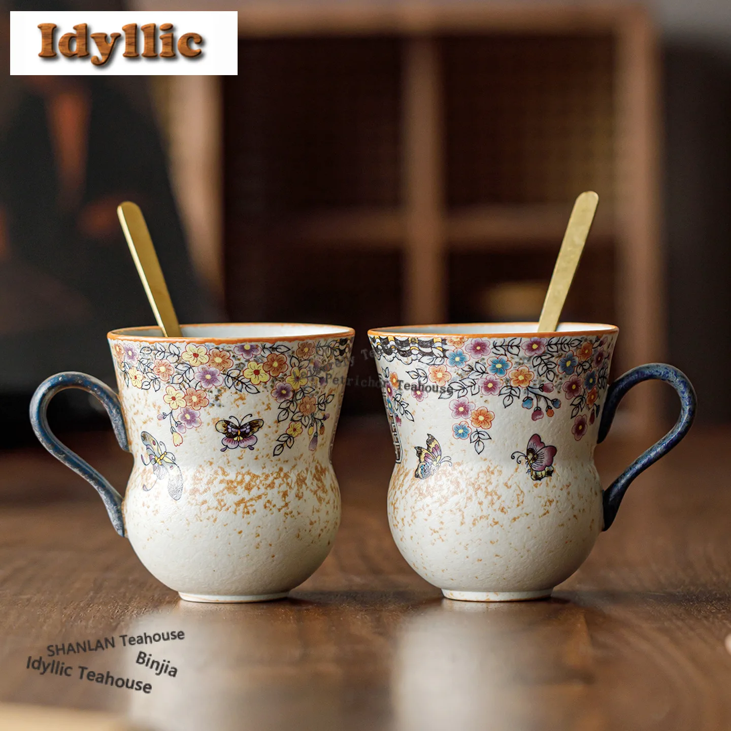 210ml Blue and White Gourd Mug with Spoon Coffee Mug Cappuccino Latte Cup Afternoon Tea Mug Office Water Cup Cafes Ornaments