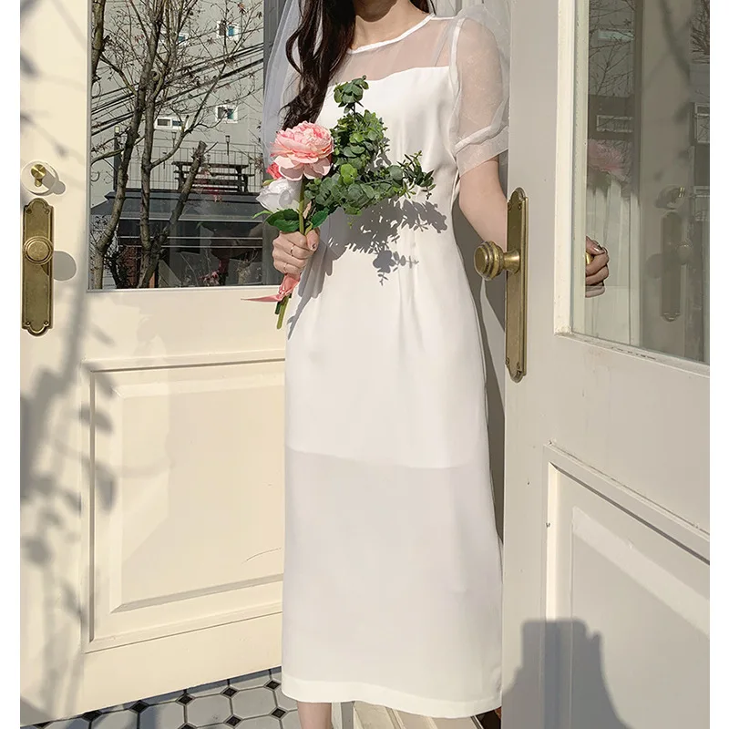 Elegant O-คอชุดแต่งงานที่เรียบง่ายแขนสั้นชุดเจ้าสาวชายาวชุดราตรีอย่างเป็นทางการสําหรับผู้หญิงที่กําหนดเอง