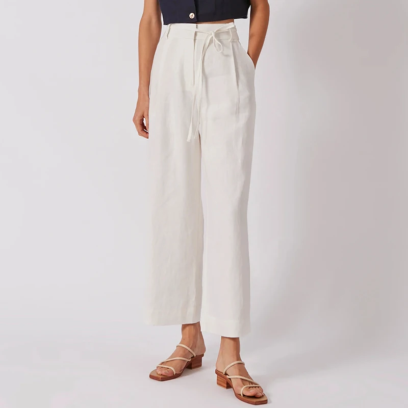 100% Linen Women Straight Trousers Spring Summer New Office Ladies Casual Loose Wide-Leg Pant Drape Cotton And Linen Suit Pants