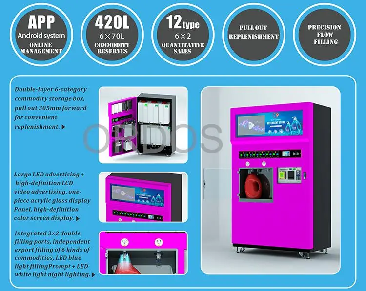 China Factory Direct sales 24Hours coin operation App remote management system liquid soap refill detergent vending machine