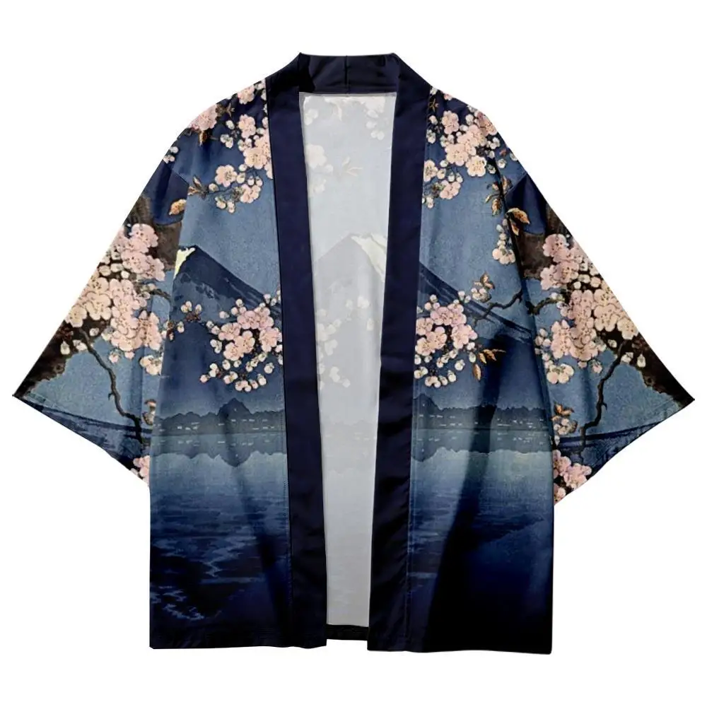 Fashion Sakura Mount Fuji Print Traditional Kimono Japanese Women Men Beach Cardigan Yukata Casual Cosplay Haori Shirts