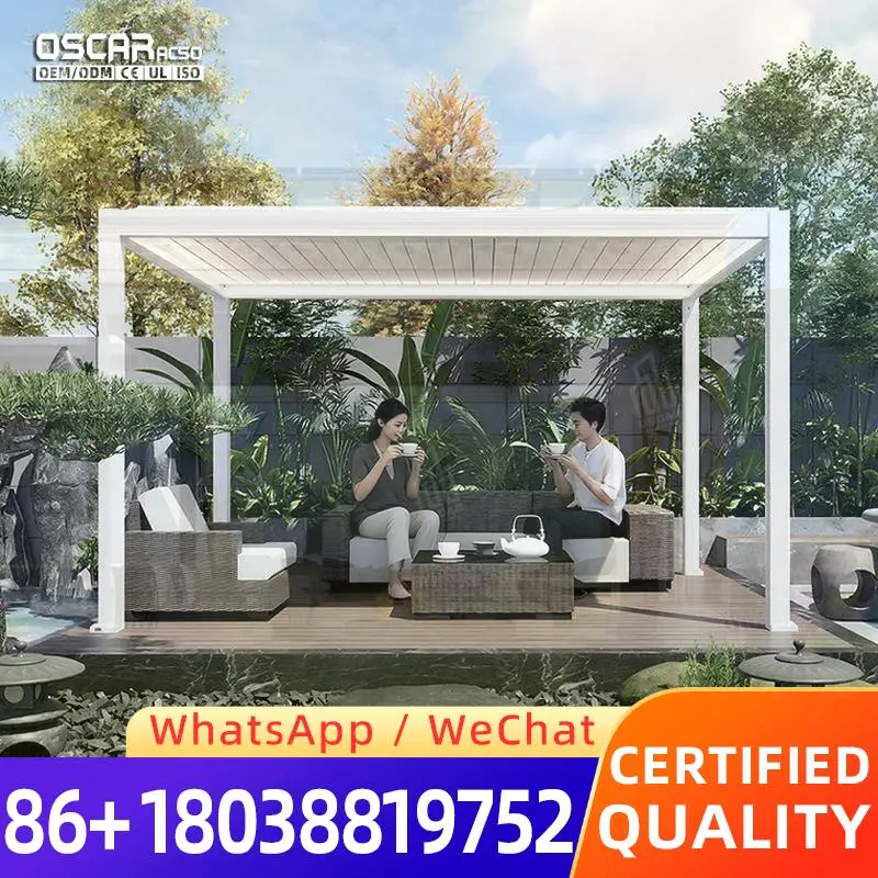 Waterproof Automatic Opening Closing Ventilation Shading Garden Courtyard Rooftop Terrace Motorized Louvered Aluminum Outdoor Pe