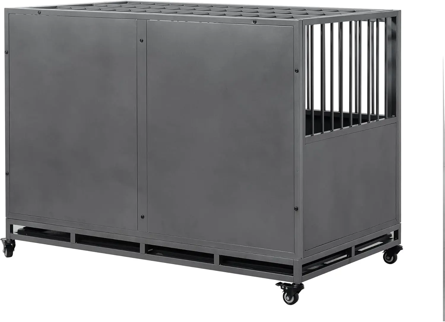 48 Inch Heavy-Duty Dog Crate With Double Door Wheels Carbon Steel Escape Dog Cage For Small Medium Large Dogs Silver One Size