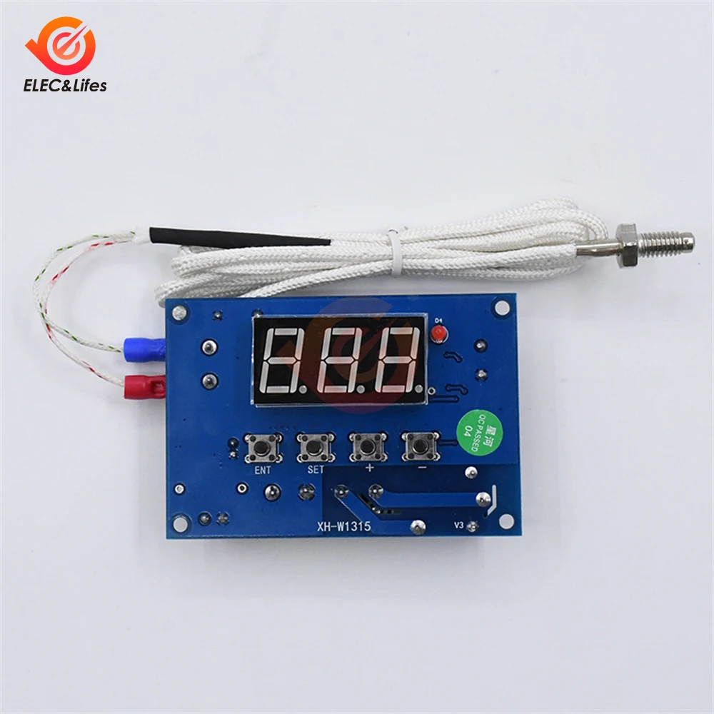 W1315 DC 12V AC 220V high temperature LED digital thermostat K type thermocouple high temperature controller -30~ 999 degrees