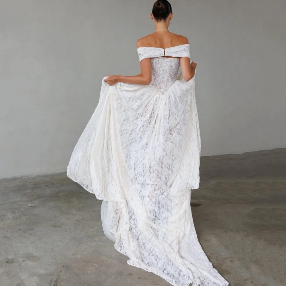 

Customized Wedding Dresses Lace Off Shoulder V Neck Luxury Elegant Bride Robes vestido de novia