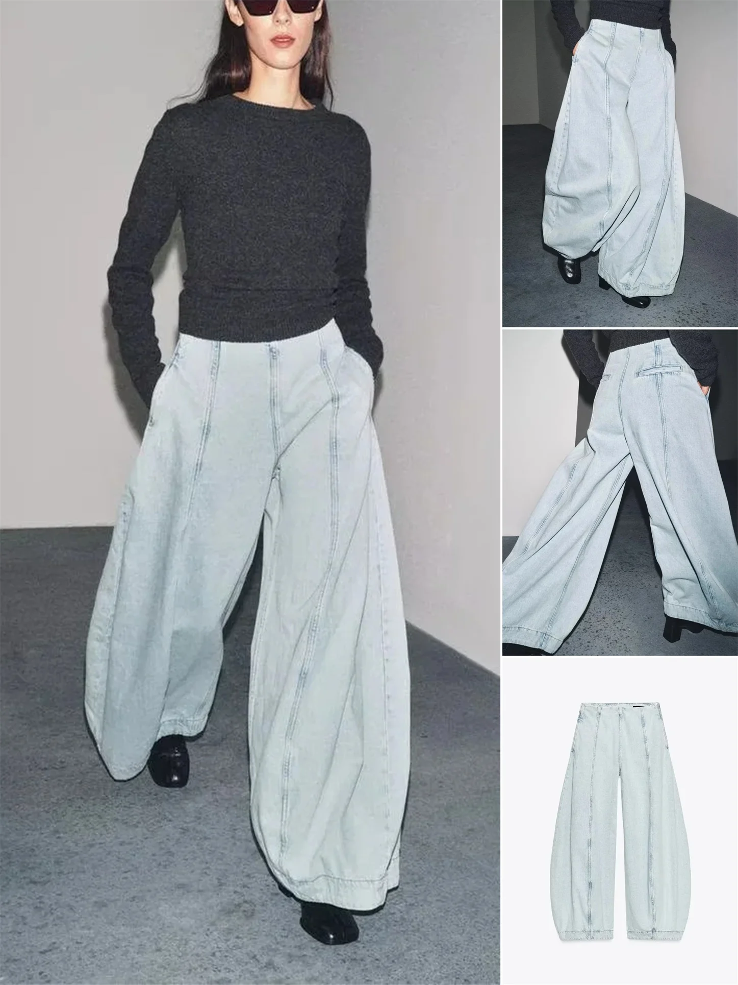 

Широкие брюки с высокой талией, свободный крой, повседневные женские джинсы, новая осенняя коллекция, модные женские брюки с силуэтом воздушного шара