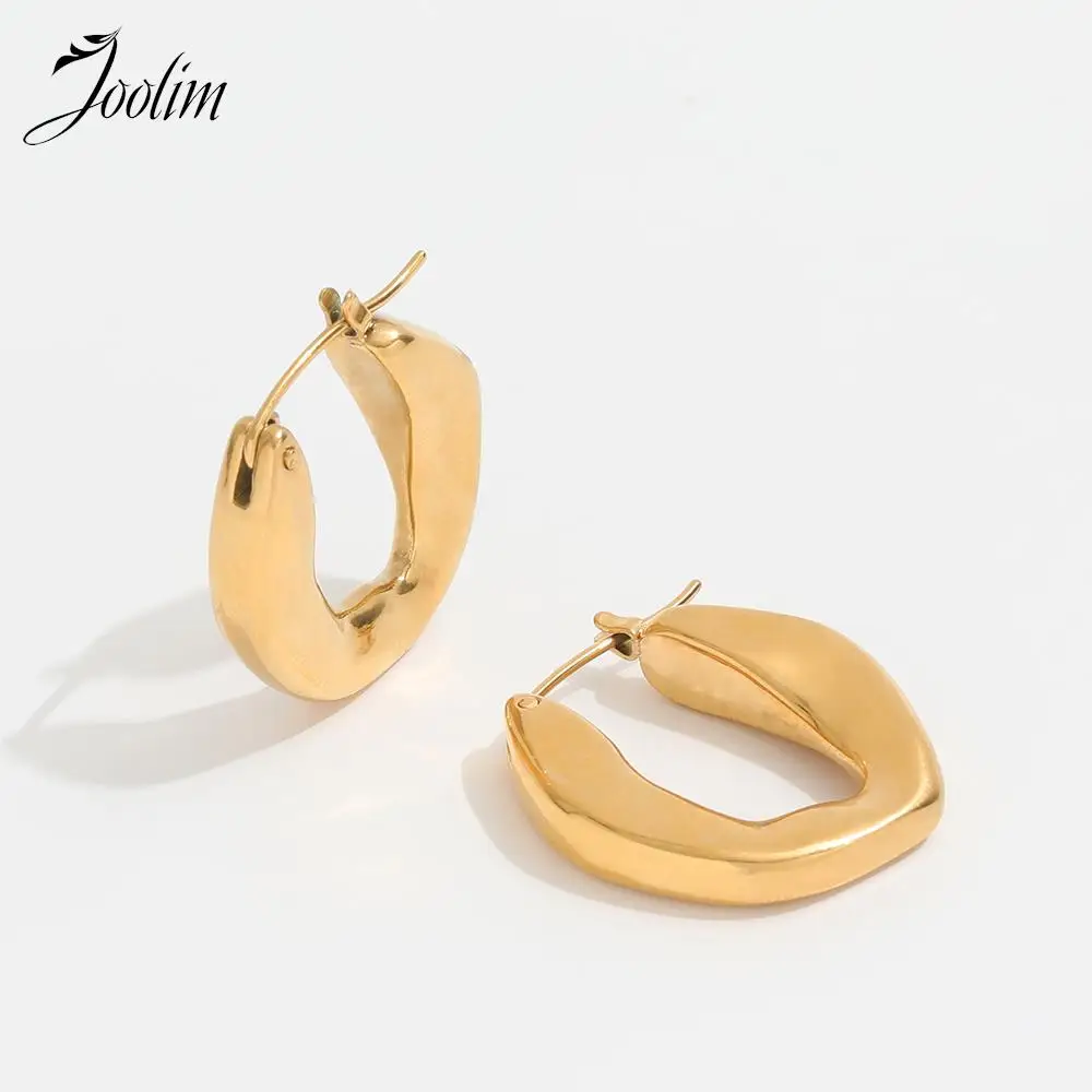 Joolim Jewelry High Quality PVD Trendy Geometric Irregular Rhombus Wrinkle Stainless Steel Hoop Earring for Women